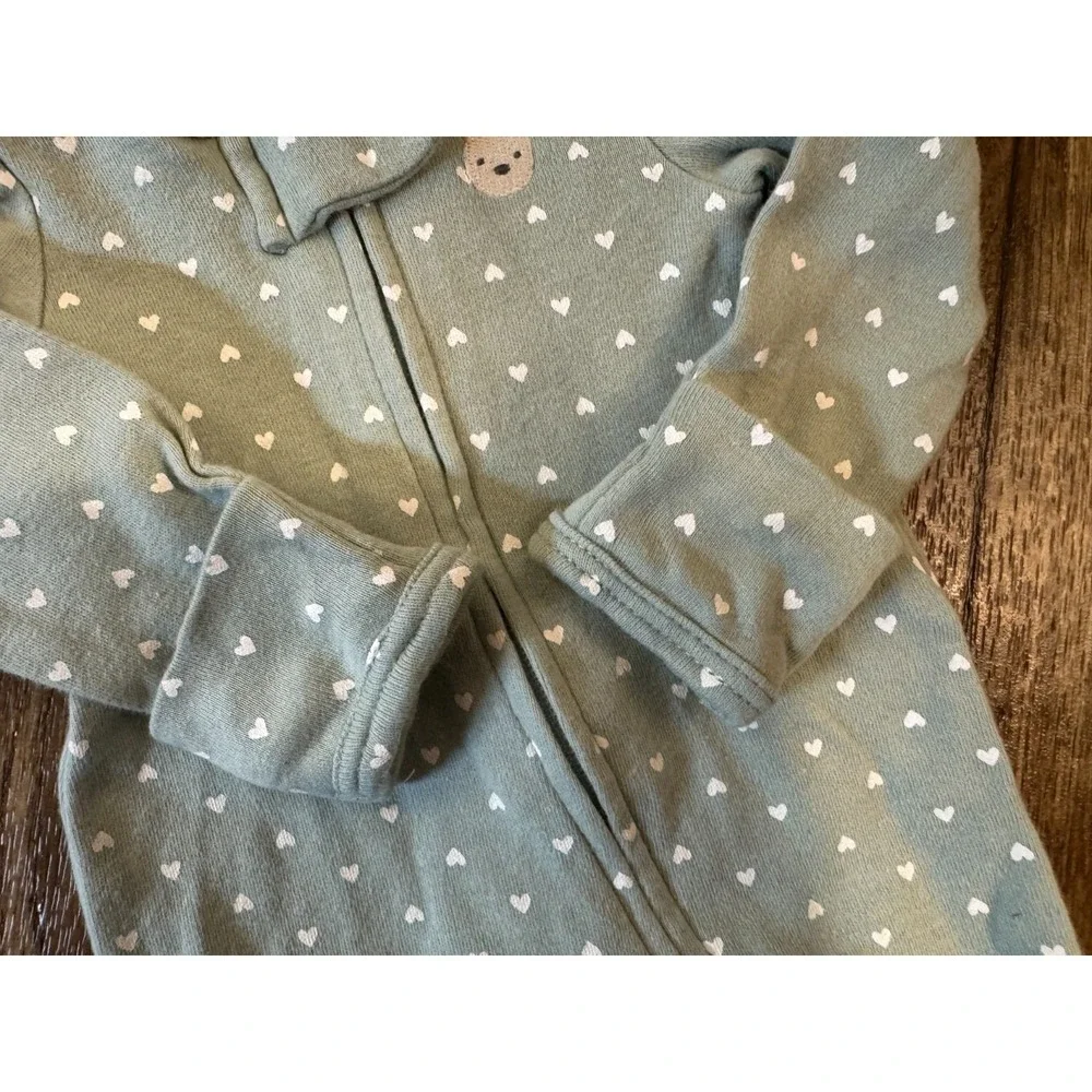 Baby Girl Preemie Outfit Footie‎ Sleeper Heart Bear Green 2 Way Zipper Clothes